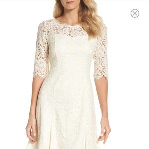 Eliza J Ivory Cocktail Fit-and-Flare Lace Dress